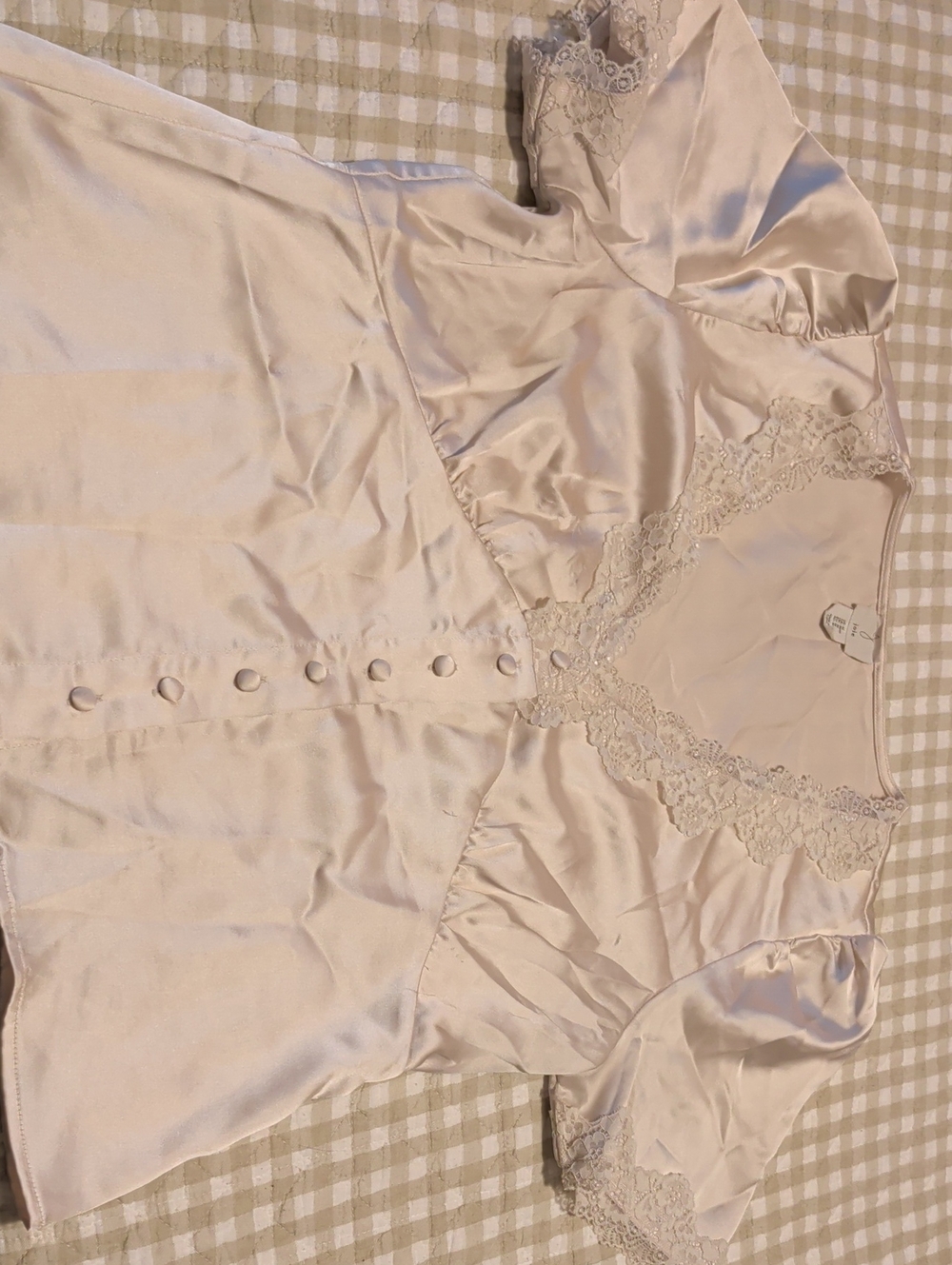 Joie Silky Lace-Trim Short Sleeve Satin Top - Cream